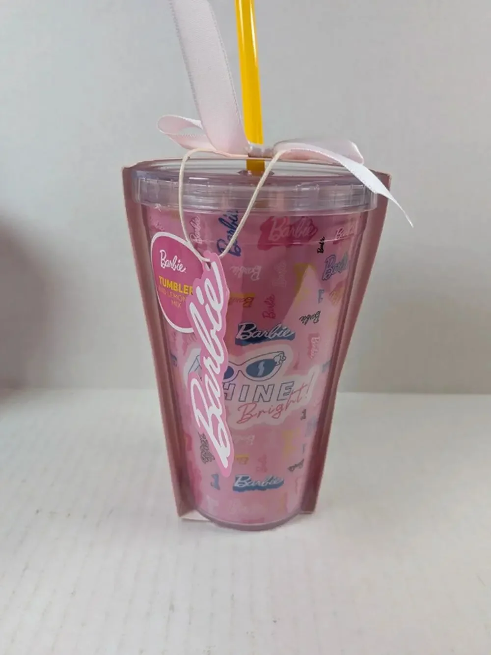 NWT Barbie Shine Bright 16 oz Tumbler & Strawberry Lemonade Mix